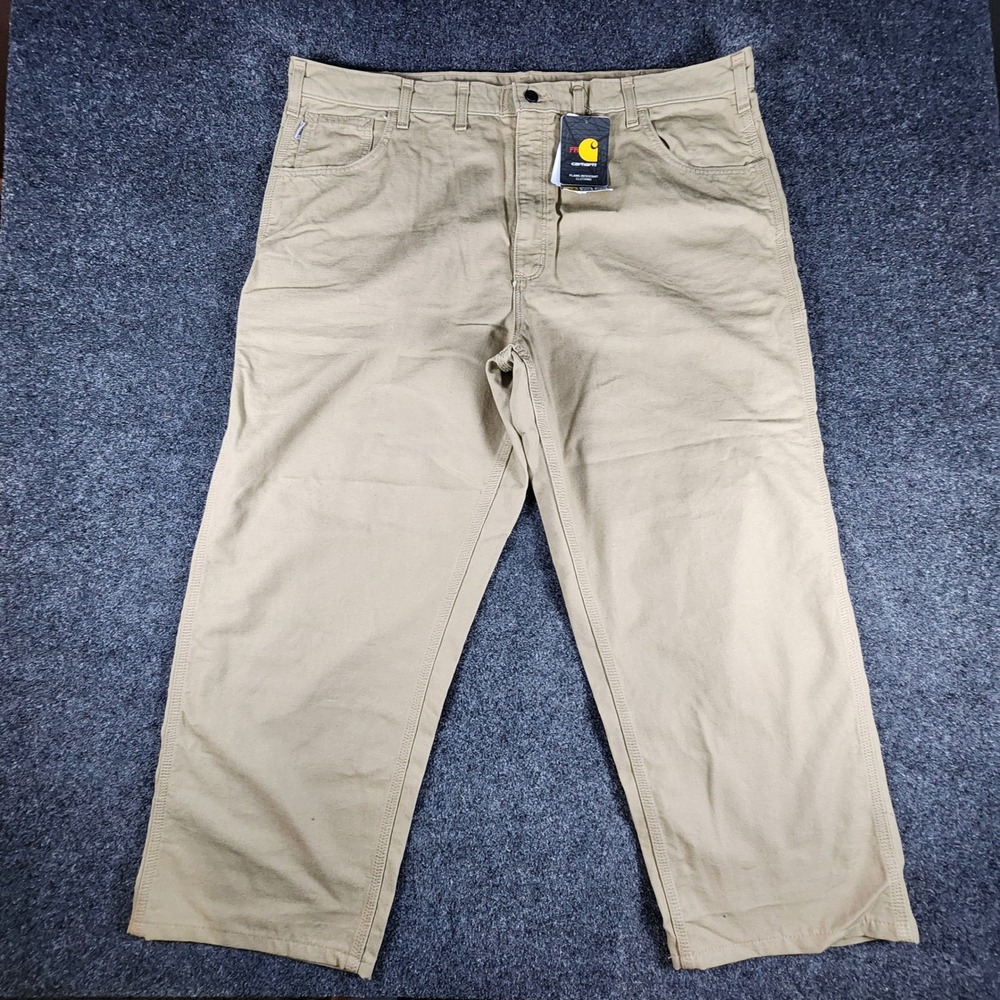 NWT Carhartt FR Canvas Work Pants Mens 44x28 Tan Khaki Flame Resistant Loose Fit